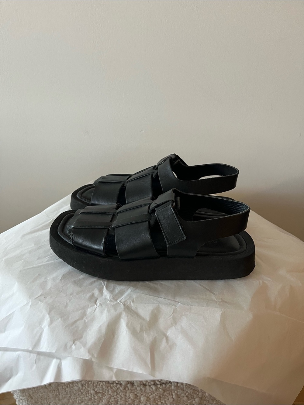 By Malene Birger Black Leather Fisherman Sandals